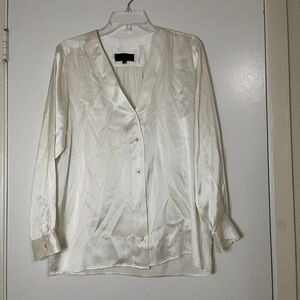 NWOT NILI LOTAN ivory white button down silk long sleeve blouse Large
